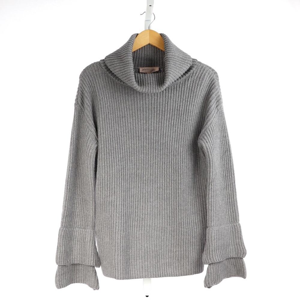 Philosophy Women's Cowl Neck Sweater Bell Cuff Gray Small